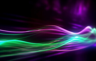 abstract futuristic background with green purple neon wave fantastic wallpaper AI generative technology