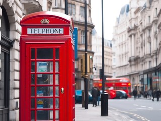 Fototapeta na wymiar Red Phone Booth in London, Uk