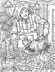 Thanksgiving Man Woman with basket Adults Coloring