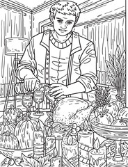 Thanksgiving Father with Wine Adults Coloring Page