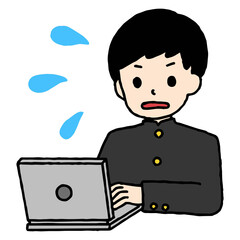パソコン学習をする男子中学生が焦っている