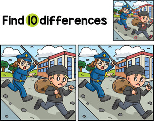 Policewoman Chasing Thief Find The Differences