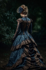 Rear view of woman in victorian dress. Generative AI - obrazy, fototapety, plakaty
