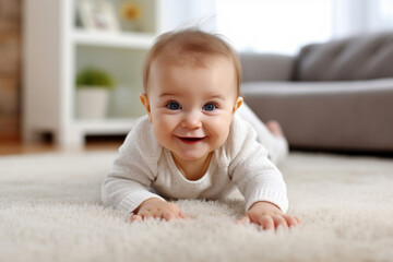 Cute baby crawling. Generative AI