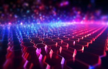 Obraz premium abstract futuristic background with pink blue neon honeycomb wallpaper AI generative technology