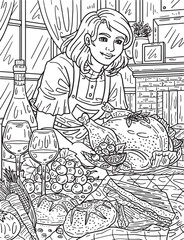 Thanksgiving Mother Serving Turkey Adults Coloring