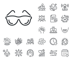 Oculist clinic sign. Online doctor, patient and medicine outline icons. Eyeglasses line icon. Optometry vision symbol. Eyeglasses line sign. Veins, nerves and cosmetic procedure icon. Vector