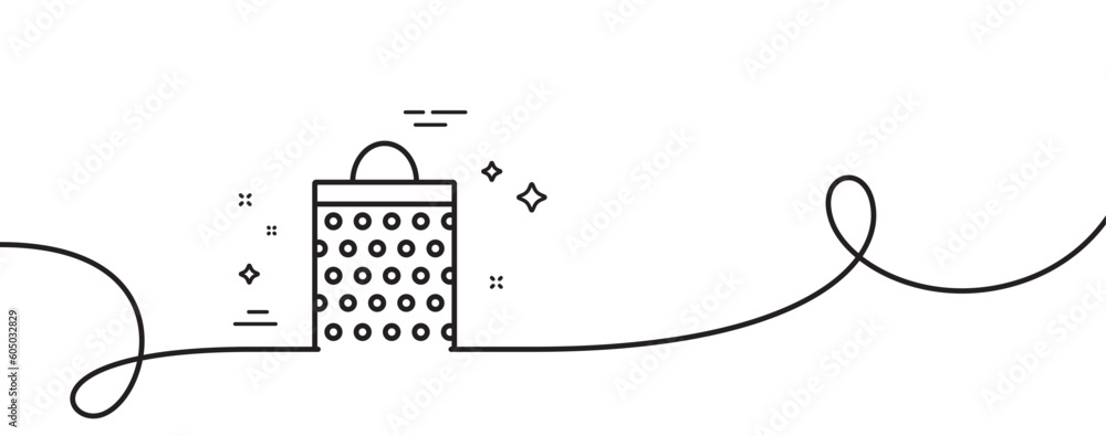 Poster shopping bag with circles line icon. continuous one line with curl. present or sale sign. birthday s