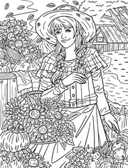 Thanksgiving Pilgrim Woman Adults Coloring Page