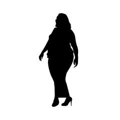 Vector illustration. Fat girl silhouette. Outfit. Slimming. Health.