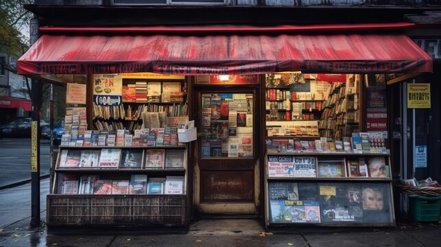 A Newsstand With Newspapers And Magazines. Generative AI