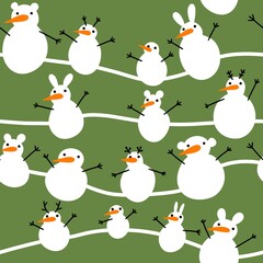 Christmas cartoon snowman seamless new year pattern for wallpaper and fabrics and textiles and packaging