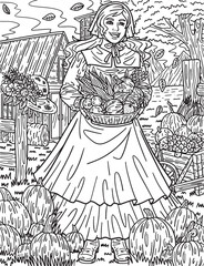 Thanksgiving Woman Carrying Harvest Adult Coloring