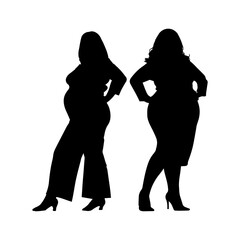 Vector illustration. Fat girl silhouette. Outfit. Slimming. Health.