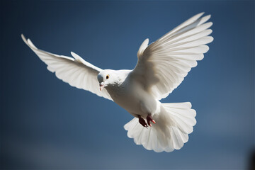 Obraz premium Flying white dove as a symbol of freedom. AI generated content