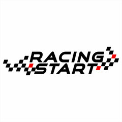Design "Racing Start" for racing championship. Abstract auto racing logo with black white and red flag.