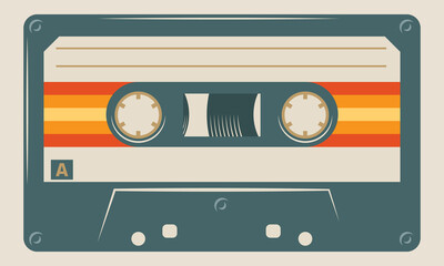 Soft green musiccasette, cassette tape, vector art image illustration, isolated on beige background, mix tape retro cassette design, Music vintage and audio theme Vector illustration