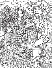 Thanksgiving Farmer with Harvest Adults Coloring