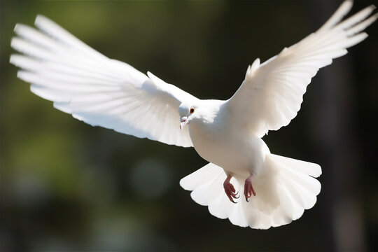 Flying white dove as a symbol of freedom. AI generated content