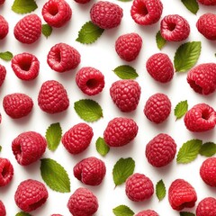 raspberries and leaves pattern (Generative Ai)