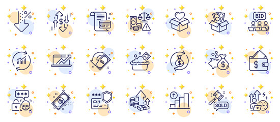 Fototapeta na wymiar Outline set of Cyber attack, Dollar rate and Cashback line icons for web app. Include Payment, Payment card, Update data pictogram icons. Launder money, Graph chart, Donation signs. Vector