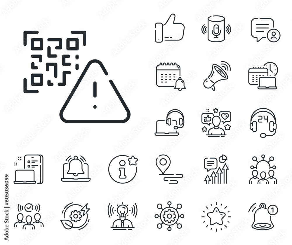 Poster scan barcode sign. place location, technology and smart speaker outline icons. qr code line icon. ce