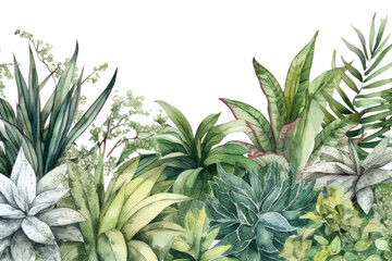 Fototapeta premium A cluster of houseplants as a frame border, copyspace, generative ai