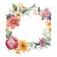 different species of flowers as a frame border, copyspace, generative ai