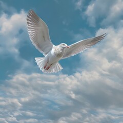 Fototapeta premium seagull fly against the blue sky with clouds. Sea bird gracefully fly in the air. Generative AI
