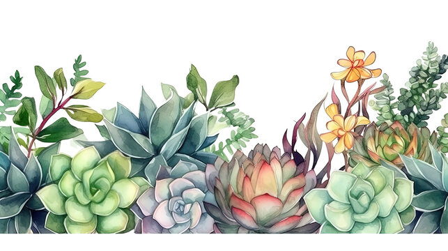 variety of succulent plants as a frame border, copyspace, generative ai