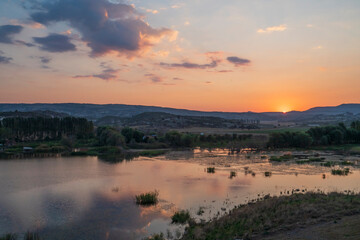 Fototapeta na wymiar Sunrise in Lake Emre, located in the province of Afyon