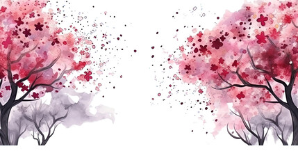 blossoming cherry trees forming a frame border, copyspace, generative ai