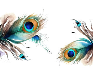 Obraz premium exquisite peacock feathers forming a frame border, copyspace, generative ai
