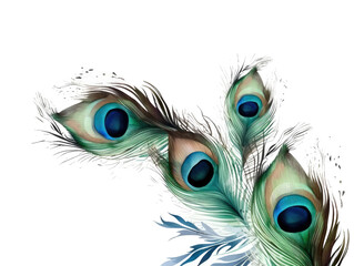 Obraz premium peacock feathers as a frame border, copyspace, generative ai