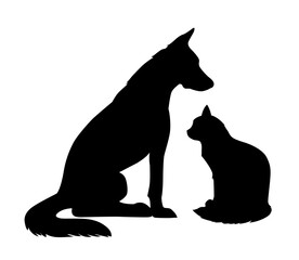 Dog and Cat silhouette sitting opposite each other. Pet shop, veterinary, pet food Logo Design. Animals vector illustration.