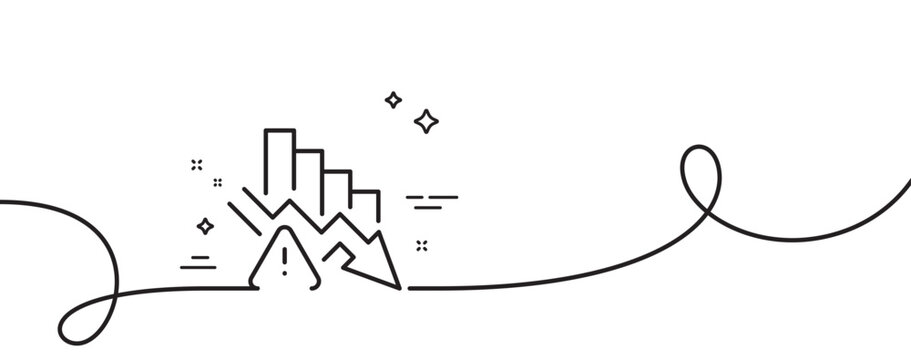 Deflation line icon. Continuous one line with curl. Economic crisis sign. Income reduction symbol. Deflation single outline ribbon. Loop curve pattern. Vector
