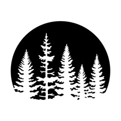 Forest, Pine Trees in a Circle, Hand Drawn Vector Illustration