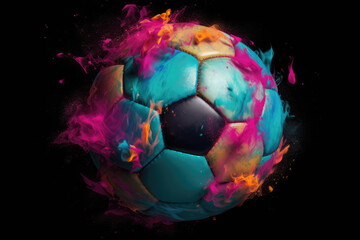 Colorful, creative soccer ball. Color explosion. AI