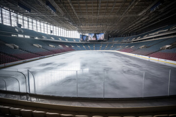 Hockey ice rink sport arena empty field - stadium. AI