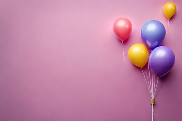Colorful balloons isolated on pink background. Birthday celebration, Side view, Flat lay