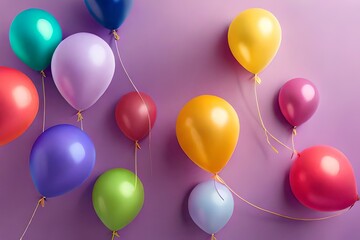 Flat lay of colorful balloons isolated on pink background. Birthday celebration