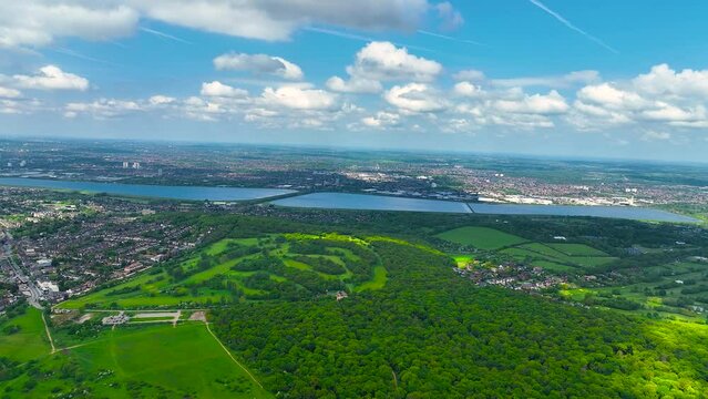 Aerial footage of Epping park in Essex, England, UK