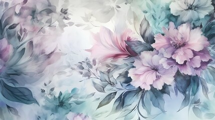 a wallpaper with pink flowers, in the style of light pink and dark sub green, beautiful tones, watercoloring, soft background, Generative AI