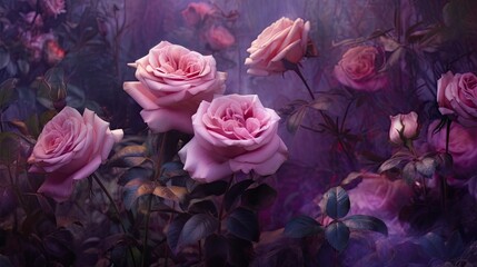 Roses, red and pink  Horizontal background, Nature-themed, photorealistic illustrations in JPG. Generative AI