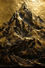 Rising Mountain in black and gold leaf art, copper engraving style, generative AI, Landscape, Illustration