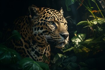 Fototapeta na wymiar A painting of a jaguar in the jungle. Generative AI