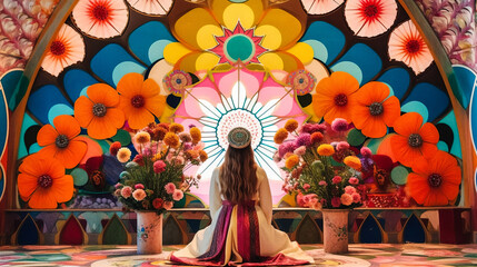 a priestess in a flower power temple - generative ai