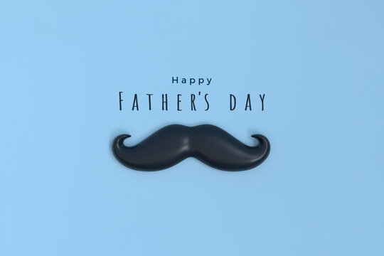 Happy Fathers Day lettering with mustache on blue background.