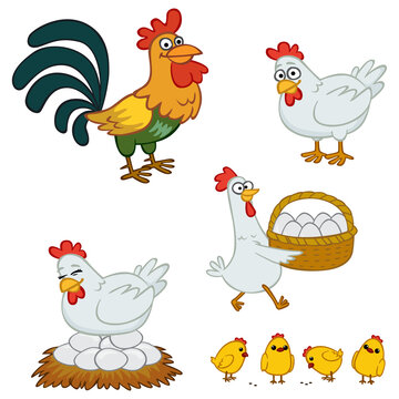 cartoon character farm animals chicken rooster chick eggs hatching pattern set png transparent isolate