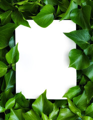 fresh green leaves and white paper 